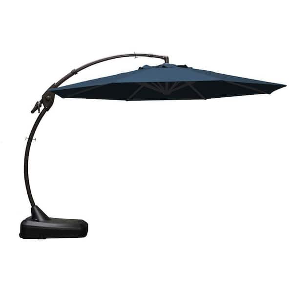 12 ft. Aluminum Sunbrella Cantilever Patio Umbrella with Tilt Adjustment and Base in Sapphire Blue