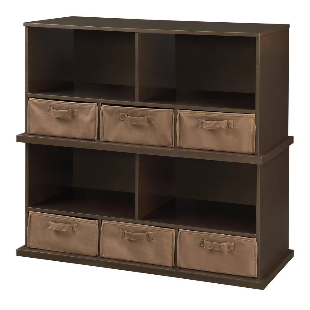 Espresso MDF Kids Storage Shelf with Fabric Baskets