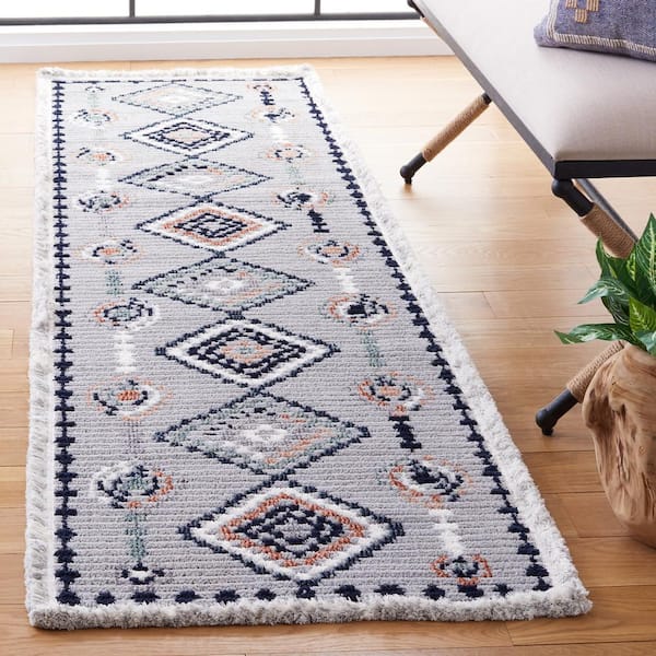 Marrakesh Gray/Blue Rust 2 ft. x 8 ft. Geometric Striped Runner Rug