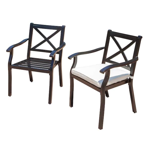 Misopily Modern Lightweight Rust-Resistant Cast Aluminum Outdoor Dining Chair with Soft, Water-Resistant Ivory Cushions (2-Pack)