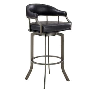 Pharaoh Swivel 30 in. Mineral Finish and Black Faux Leather Bar Stool