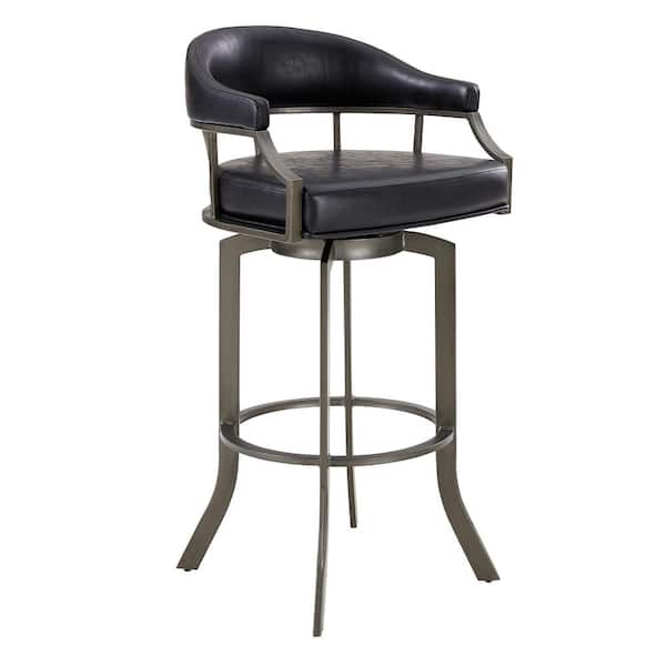 Armen Living Pharaoh Swivel 30 in. Mineral Finish and Black Faux Leather Bar Stool