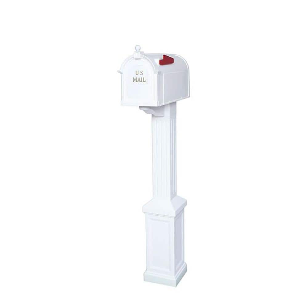 Ambrose Large White Lockable Plastic Post Mount Mailbox