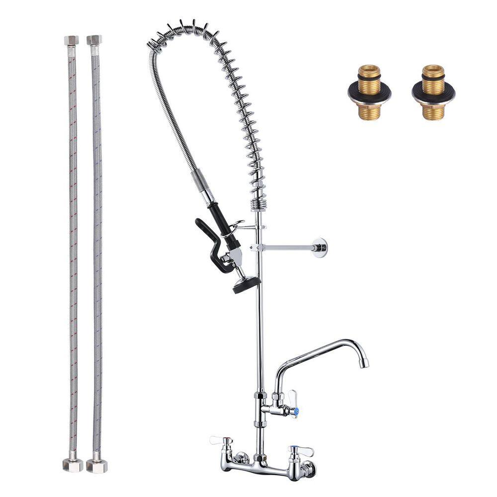 47 in. Commercial Pre Rinse Kitchen Faucet with Pull Down Sprayer Dual Handles and Wall Mount Design in Polished Chrome price history on PriceWatchPro