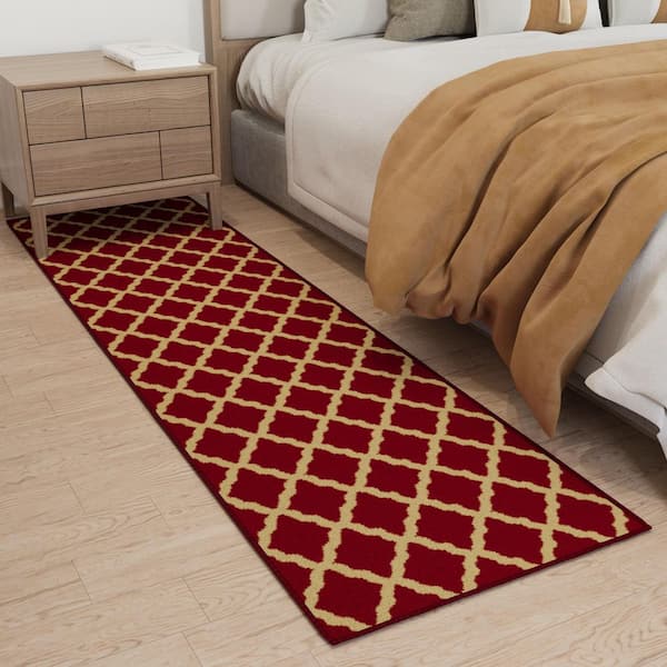 Ottohome Collection Non-Slip Rubberback Trellis Design 2x7 Indoor Runner Rug, 1 ft. 10 in. x 7 ft., Dark Red