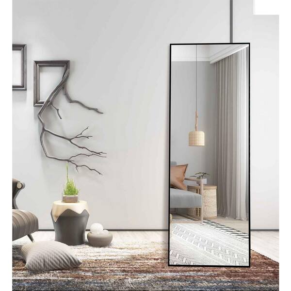 Miscool Lester 63 in. x 20 in. Black Modern Rectangle Aluminum Alloy Framed Full-Length Floor Standing Mirror