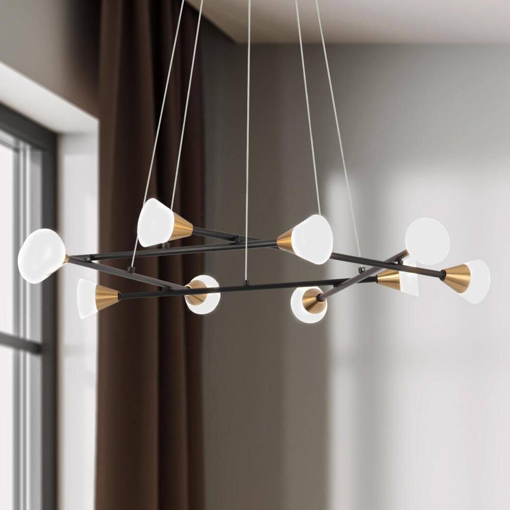 28 in. 10-Light Integrated LED Brass Sputnik Chandelier, Modern Black Pendant Light, 3045K Warm White Light for Bedroom price history on PriceWatchPro