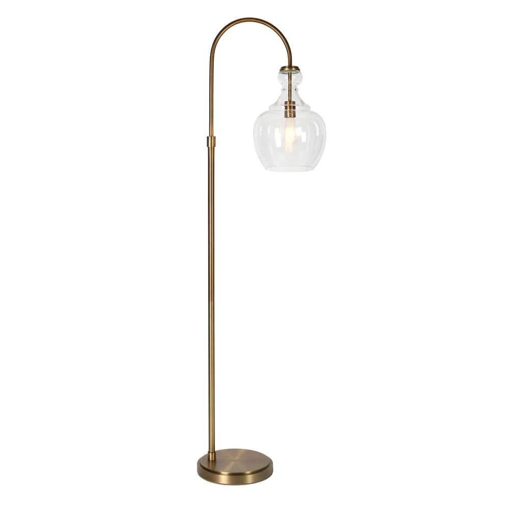Verona Arc Bronze Floor Lamp with Seeded Glass Shade