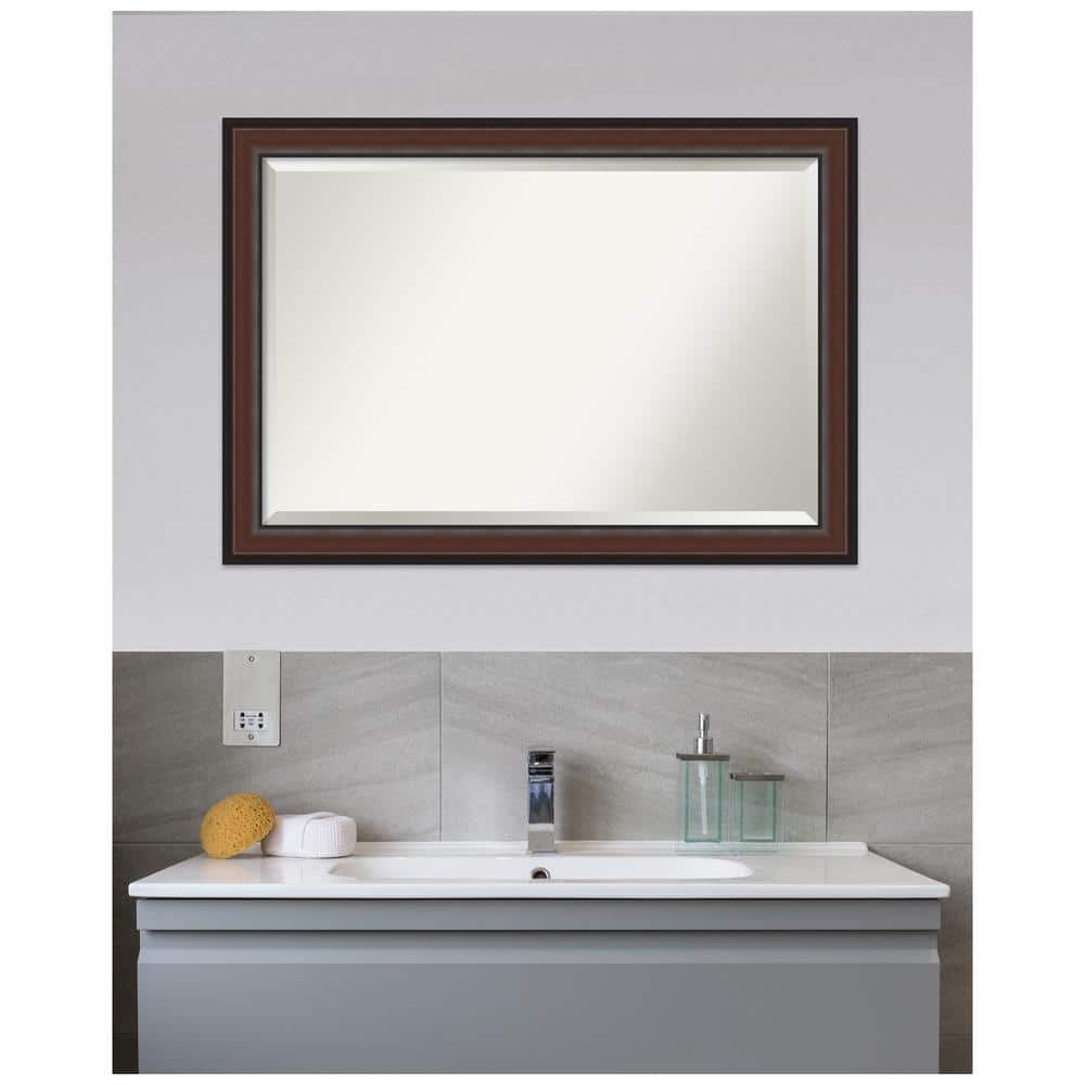 Harvard Walnut Rectangular Beveled Bathroom Vanity Mirror