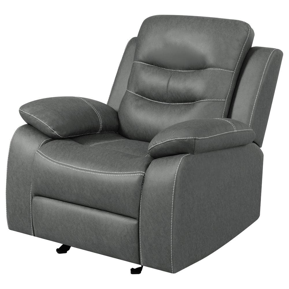 Gray Leather Glider Recliner with Manufactured Wood Frame