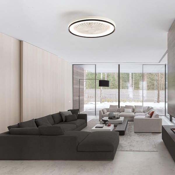 Galaxy Series 19 in. Smart Indoor White Low Profile Enclosed Bladeless Ceiling Fan with RGB Dimmable LED Light Remote