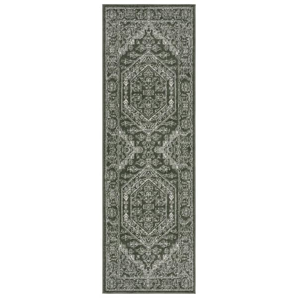 SAFAVIEH Adirondack Dark Green/Ivory 3 ft. x 8 ft. Border Medallion Runner Rug