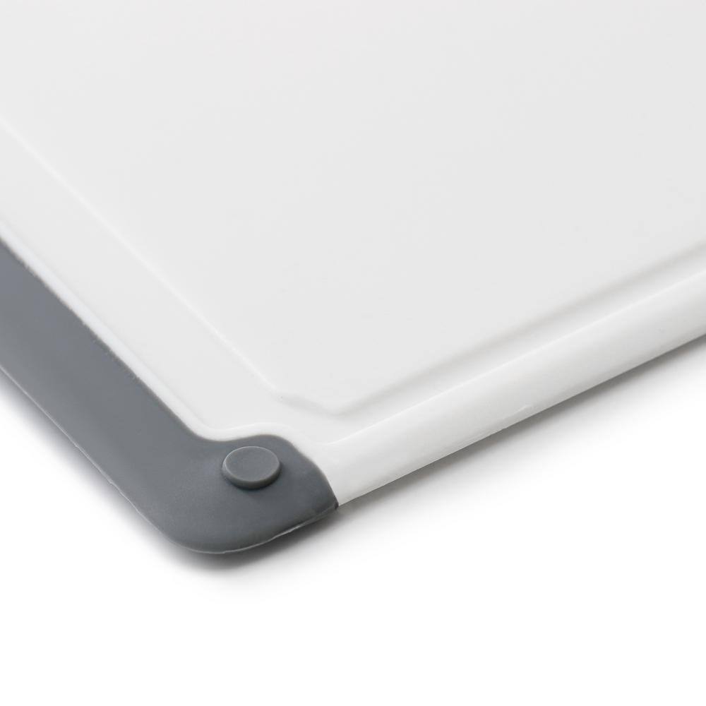 White Rectangular Plastic Cutting Board Set with Non-Slip Feet, 2 Pieces