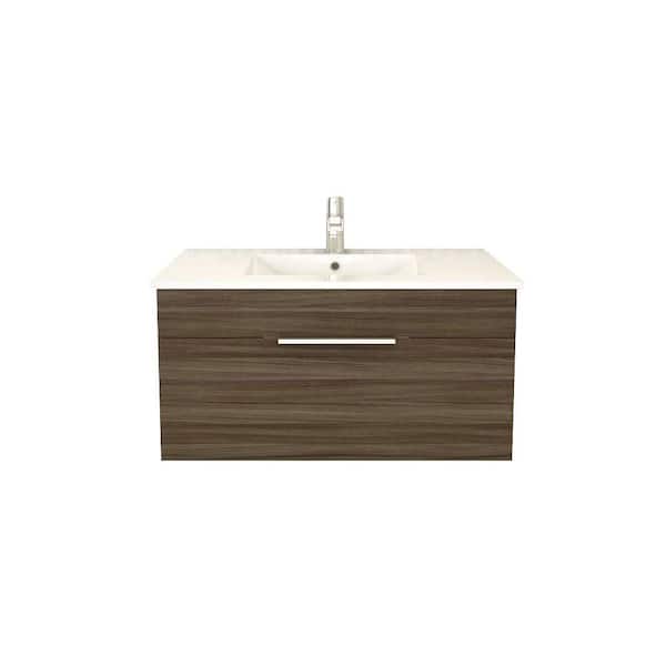 Cutler Kitchen and Bath Textures Collection 36 in. W x 18 in. D x 19 in. H Vanity in Driftwood with Acrylic Vanity Top in White with White Basin