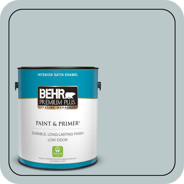 BEHR PREMIUM PLUS 1 Gal. #N470-2A Dusted Blue Satin Enamel Low Odor Interior Paint and Primer