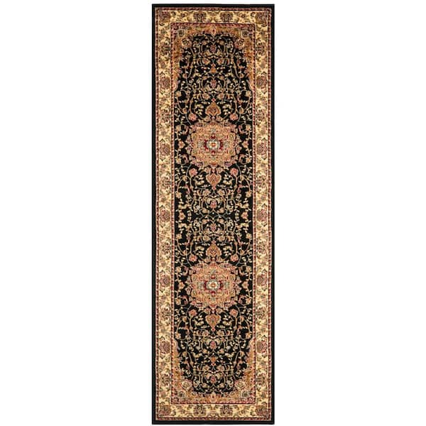 SAFAVIEH Lyndhurst Black/Ivory 2 ft. x 8 ft. Floral Border Antique Runner Rug