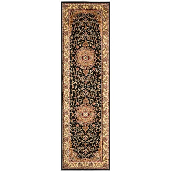 SAFAVIEH Lyndhurst Black/Ivory 2 ft. x 8 ft. Floral Border Antique Runner Rug