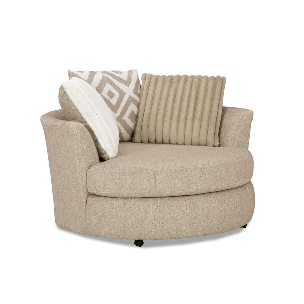 Light Brown Chenille Swivel Accent Chair with Pillows