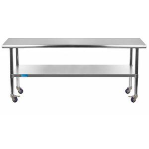 30 in. x 60 in. Stainless Steel Work Table with Casters : Mobile Metal Kitchen Utility Table with Bottom Shelf