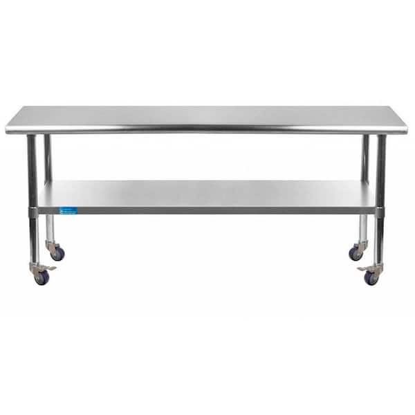 AMGOOD 30 in. x 60 in. Stainless Steel Work Table with Casters Mobile Metal Kitchen Utility Table with Bottom Shelf