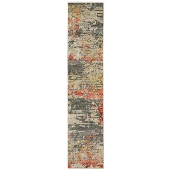 2 ft. x 12 ft. Beige Abstract Washable Runner Area Rug