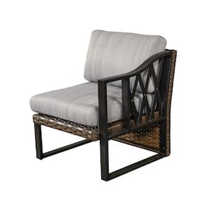 1-Piece Brown Wicker Outdoor Sectional Left Arm Chair with Gray Cushions