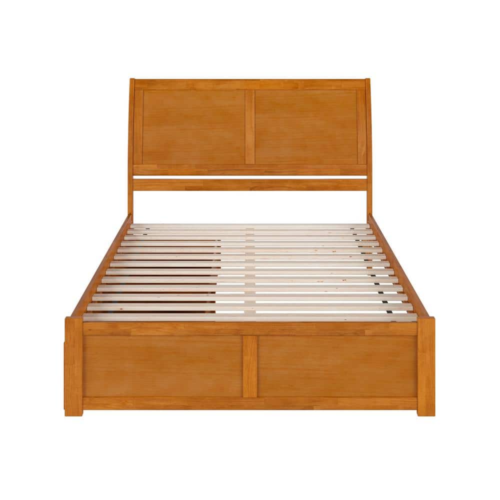Light Toffee Queen Wood Platform Bed with Storage Drawers