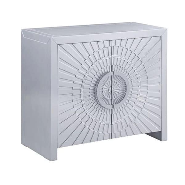 Benjara 37 in. Silver Rectangle Wood Top Console Table with Sunburst Design