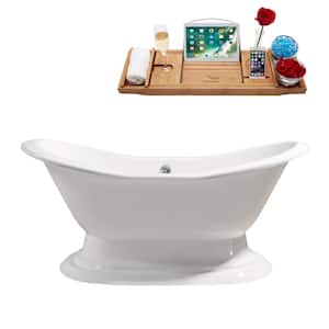72 in. Cast Iron Flatbottom Non-Whirlpool Bathtub in Glossy White with Polished Chrome External Drain and Tray