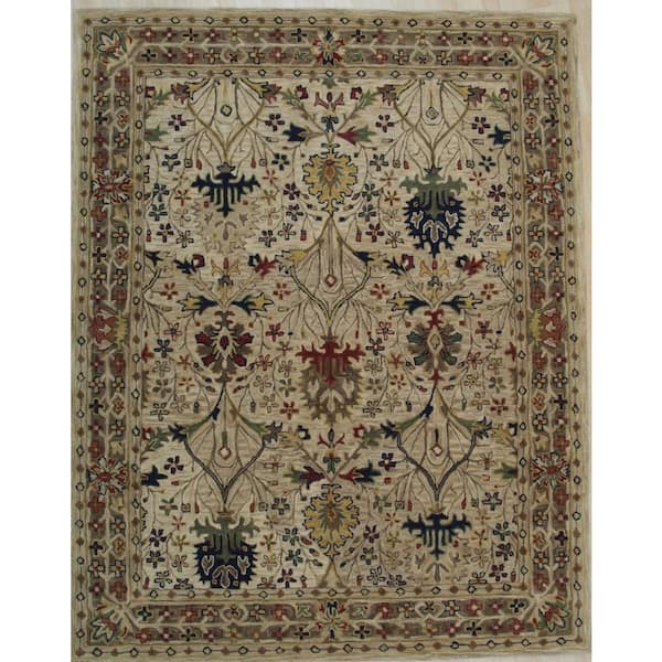 Beige 4 ft. x 6 ft. Hand-Tufted Wool Ivory Traditional Oriental Morris Area Rug