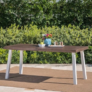 Rectangular Dark Brown Acacia Wood Tabletop Outdoor Dining Table with Metal Legs