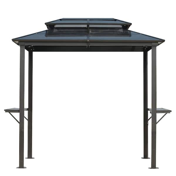 8 ft. x 5 ft. Gray Outdoor Hardtop BBQ Gazebo, UV-Resistant Polycarbonate Roof & Storage Hooks for Patio, Lawn & Garden