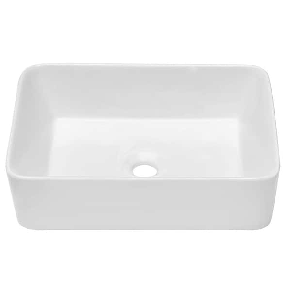 Adrinfly 19 in. Above Counter Rectangular Bathroom Sink in Glossy White Porcelain Ceramic