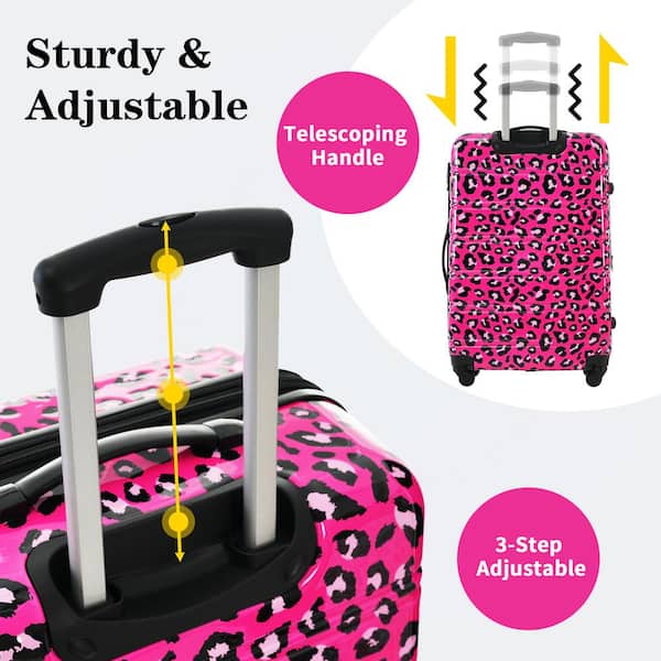 Merax Lightweight Durable 3-Piece Hot Pink Leopard Expandable PC