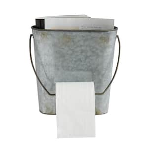 Wall Mounted Tin Bucket Magazine and Toilet Paper Holder in Antique Zinc