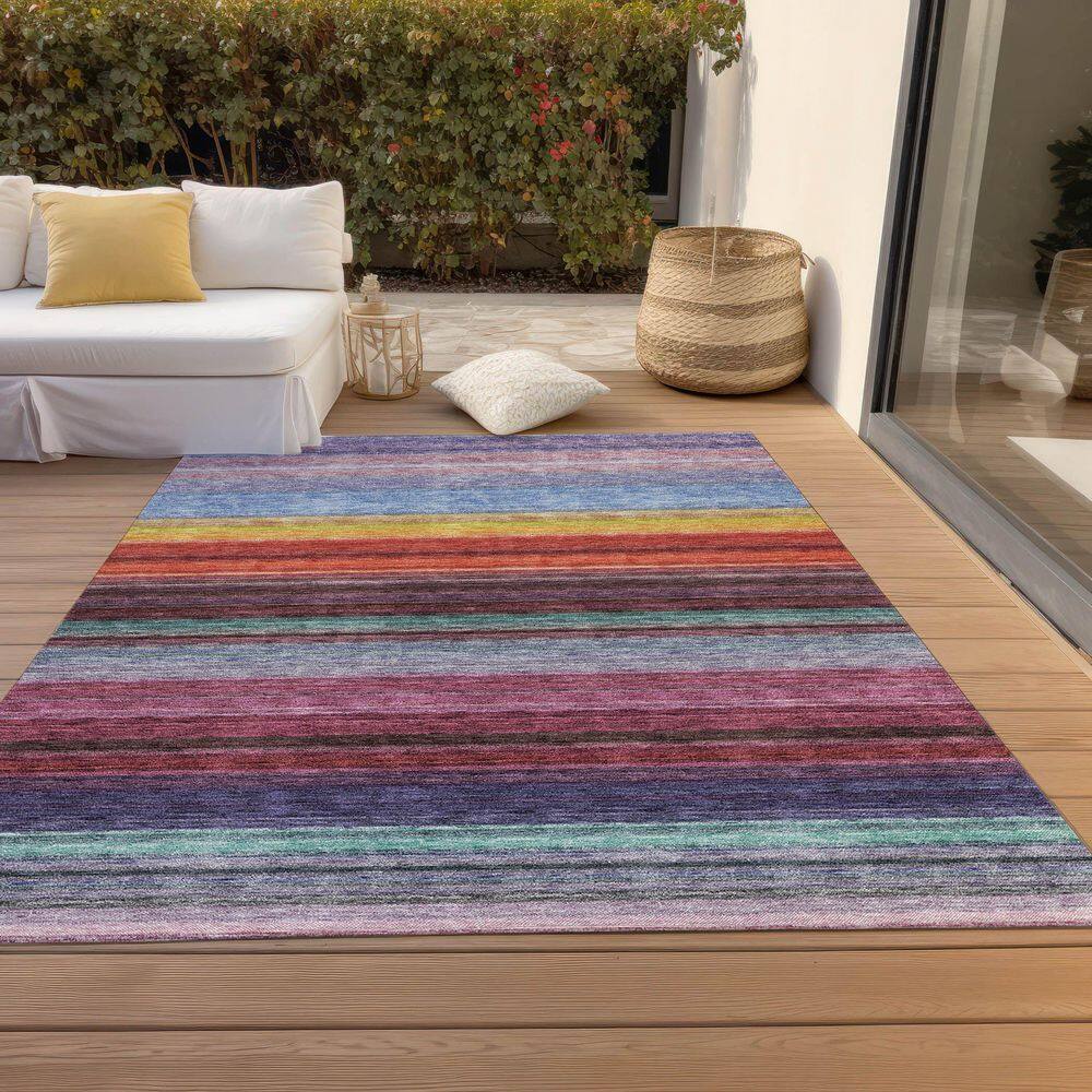 Lavender Multi-Stripe Flat Woven Synthetic Indoor/Outdoor Rug 5' x 7'