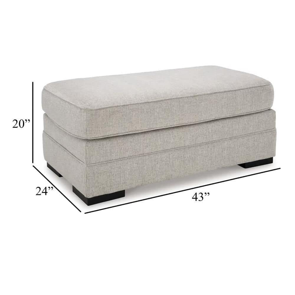 Benjara Shelyn Light Sand Gray Rectangle Accent Ottoman with dimensions