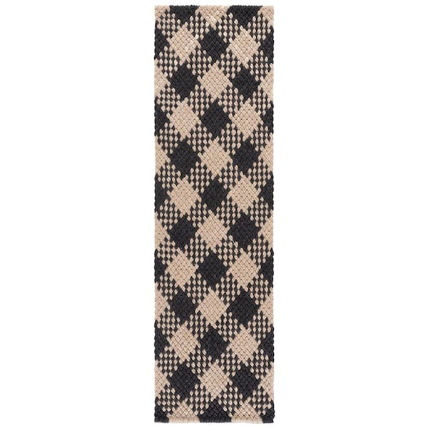 Natural Fiber Couture 2 ft. x 8 ft. Black/Beige Check Runner Rug