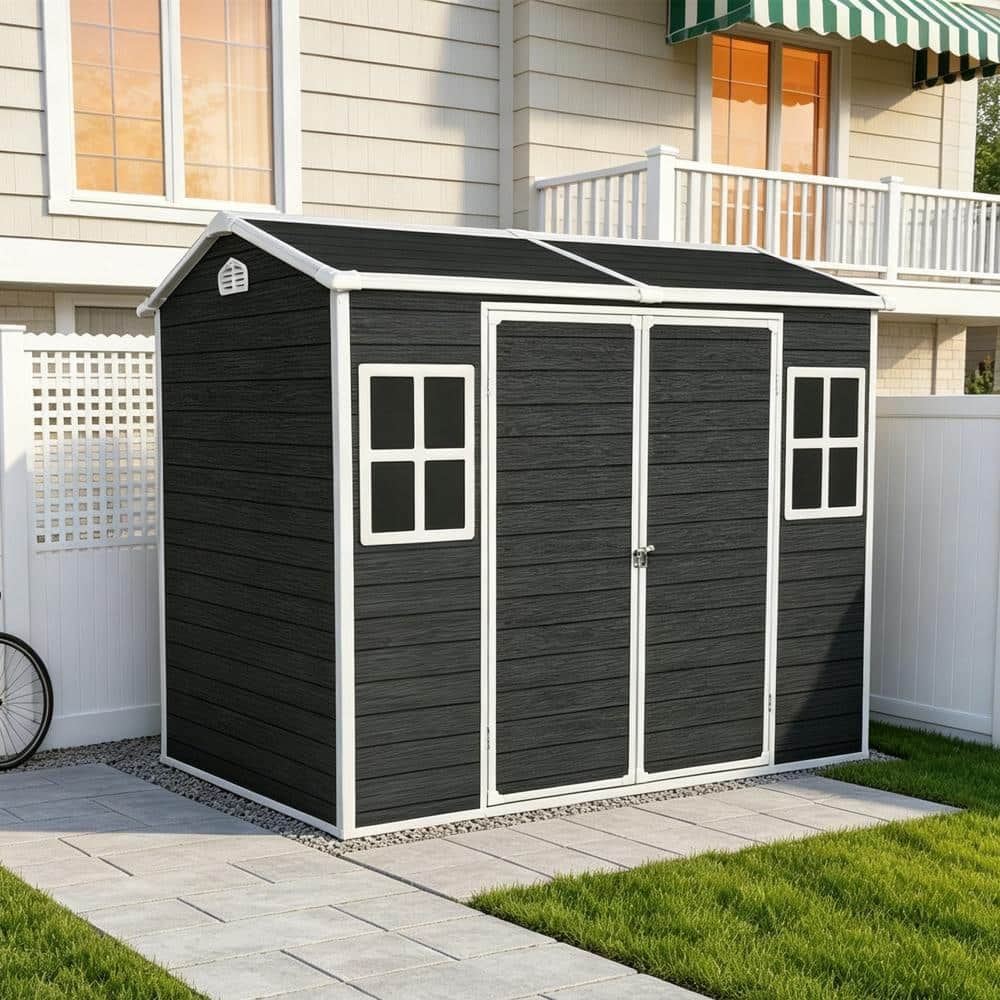 8x4 FT Resin Storage Shed with Floor, 2 Windows and Lockable Door, Outdoor Garden Shed for Tools and Bikes, Black price history on PriceWatchPro