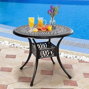Aluminum Outdoor Round Dining Table Cast Patio Bistro Table with Umbrella Pole