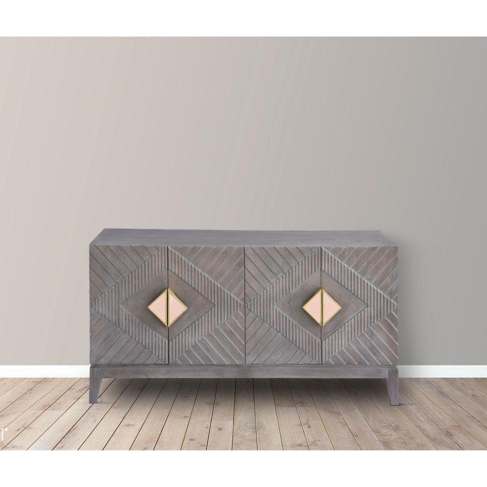 Abiel 55 Inch Gray Mango Wood Sideboard with Diamond Carving