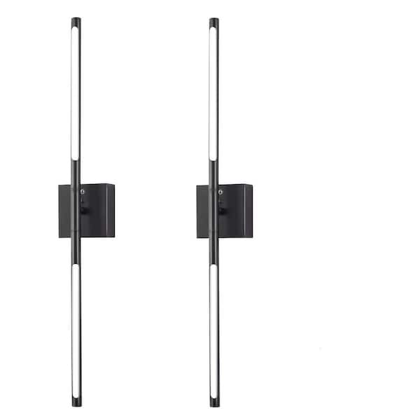 Briignite 2-Light Black Dimmable Integrated LED Wall Sconce for Living Room and Bedroom or Hallway with Remote Control (2-Pack)