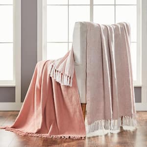 2-Pack Chester Coral Creme 100% Cotton 50 in. x 60 in. Throw Blanket