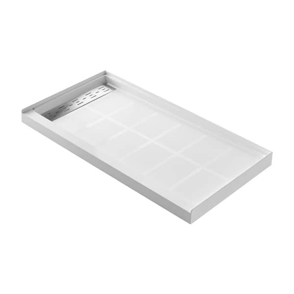 60 in. L x 34 in. W Alcove Shower Pan Base with Left Drain