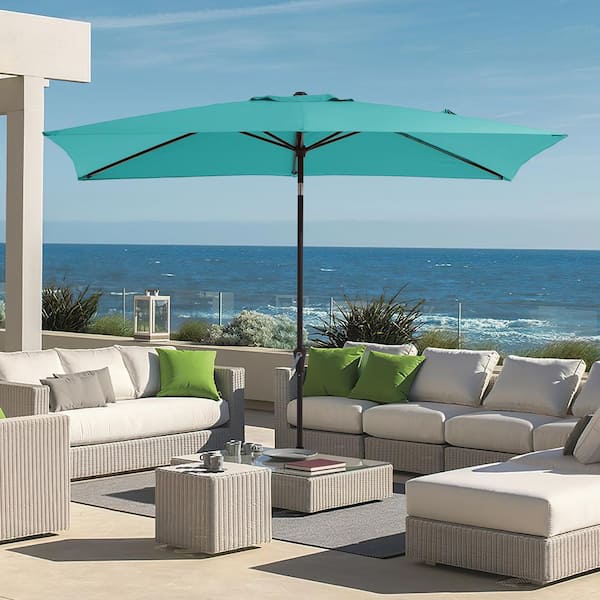 6.5 ft. x 10 ft. Steel Market Tilt Patio Umbrella in Peacock Blue