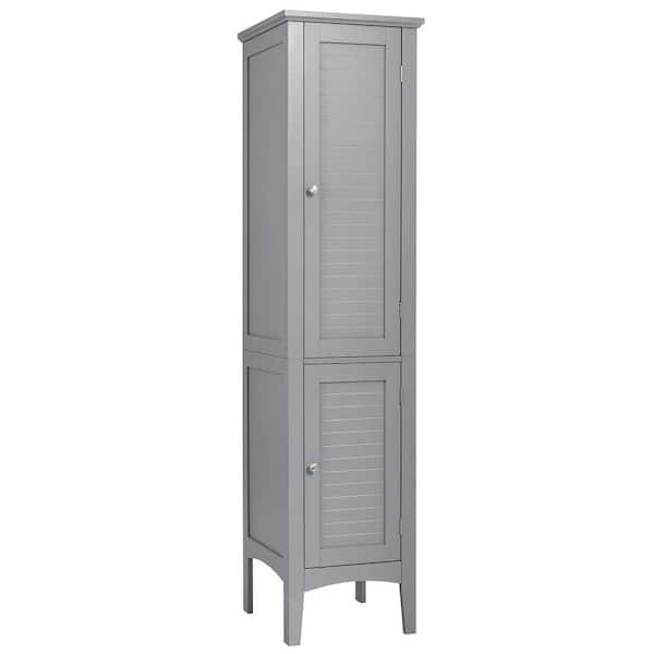 Bunpeony 14.5 in. W x 14.5 in. D x 63 in. H Gray Freestanding Bathroom Storage Linen Cabinet