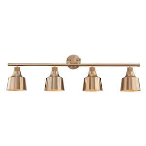 Toulon 8 in. 4-Lights Vanity Light in Satin Gold with Same Color Metal Shades Wall Sconces