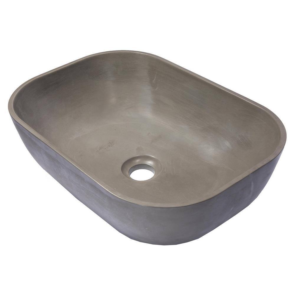 Dark Gray Concrete Rectangular Vessel Sink with Rounded Corners