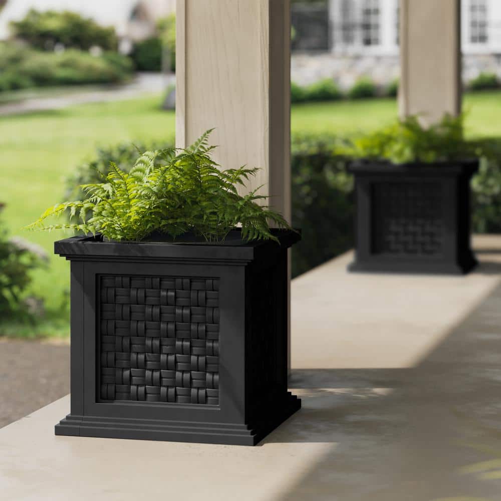 Large Black Faux Rattan Outdoor Planter Box