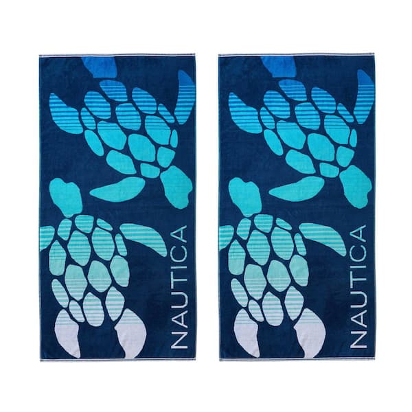Turtle Beach 2-Piece Azure Blue Cotton Blend Beach Towel Set